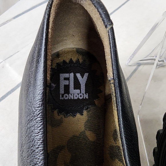 Fly London YAZ Leather Wedge Pump Black Size 38 Slip On Comfort - Picture 3 of 15